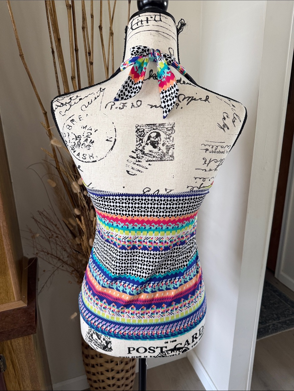 Multi-Color Patterned Halter Swim Top - Picture 2 of 6